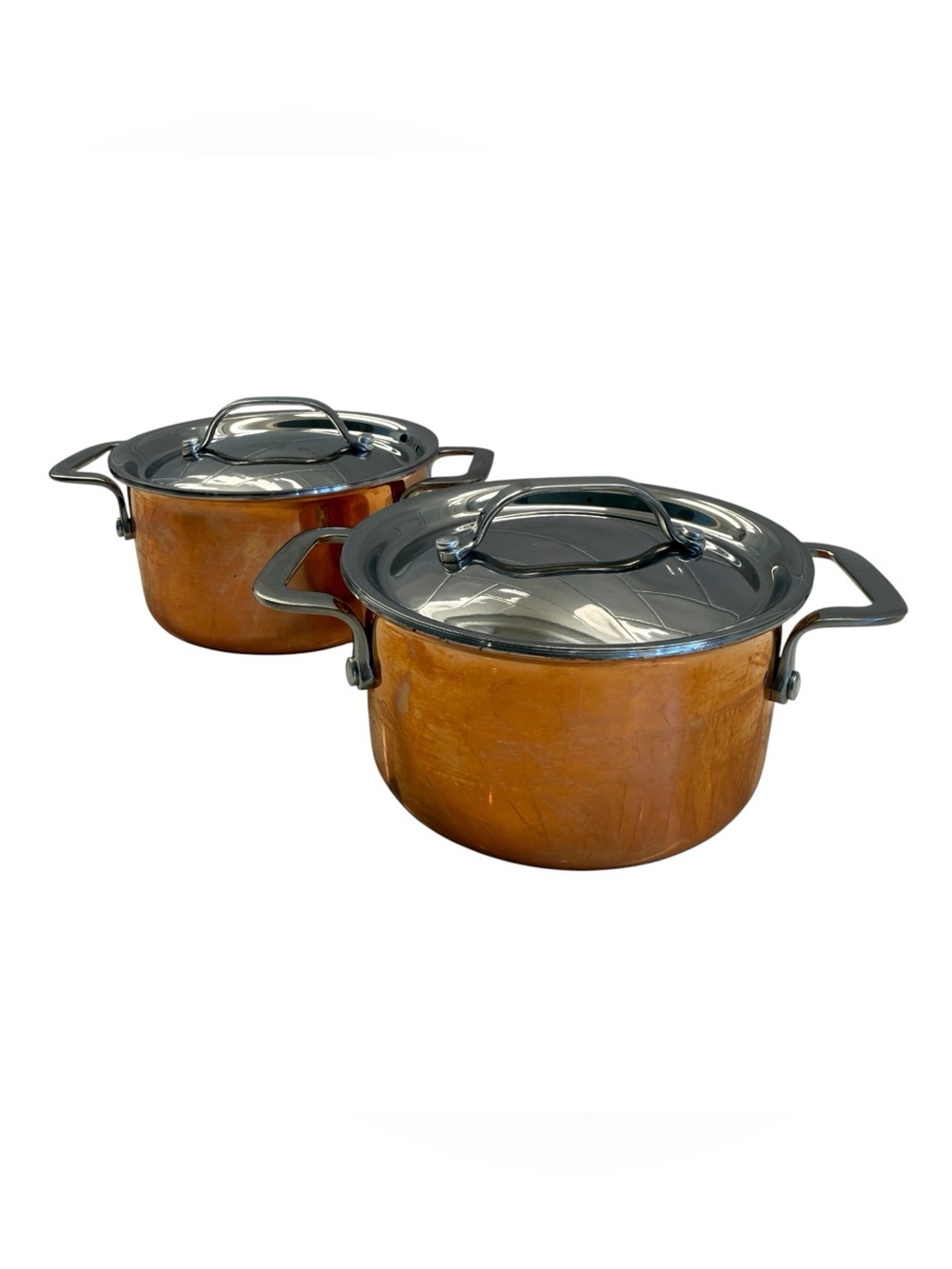 Williams Sonoma Copper Mini Cocotte Pots Set of 2 w/ Lids Copper Stainless Steel